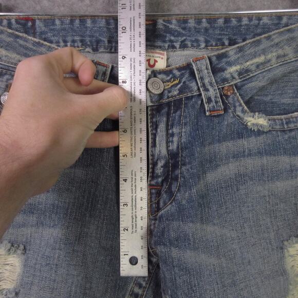 True Religion Jeans Mens 31 Blue Joey Distressed Flare Bootcut Made in USA - Picture 5 of 12